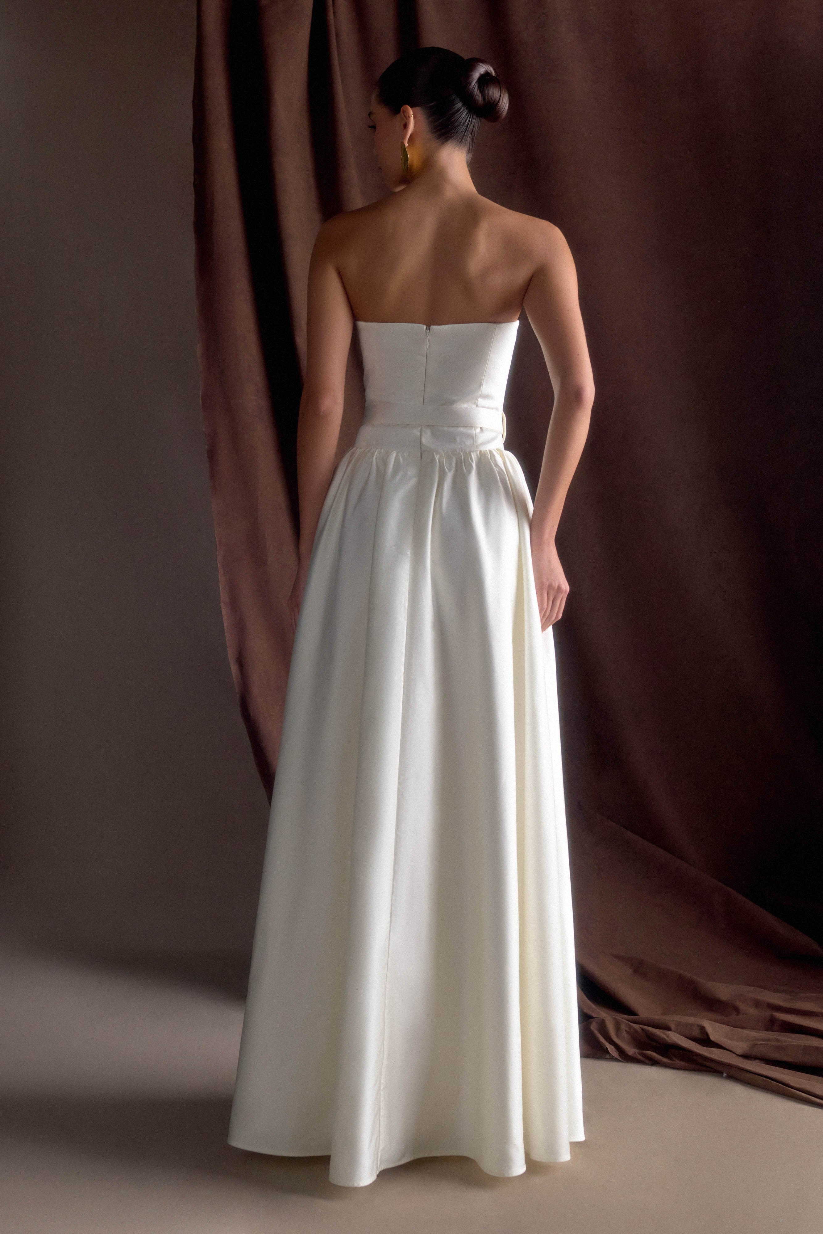 Florence Strapless Belted Maxi Dress White