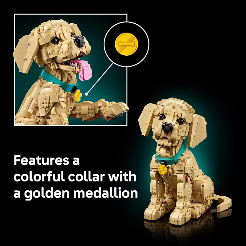 LEGO Icons Golden Retriever Puppy Building Set for Adults Ages 18 Gift for Birthdays Decor for Home Bedroom or Book Shelf Posable Dog Figure 11384