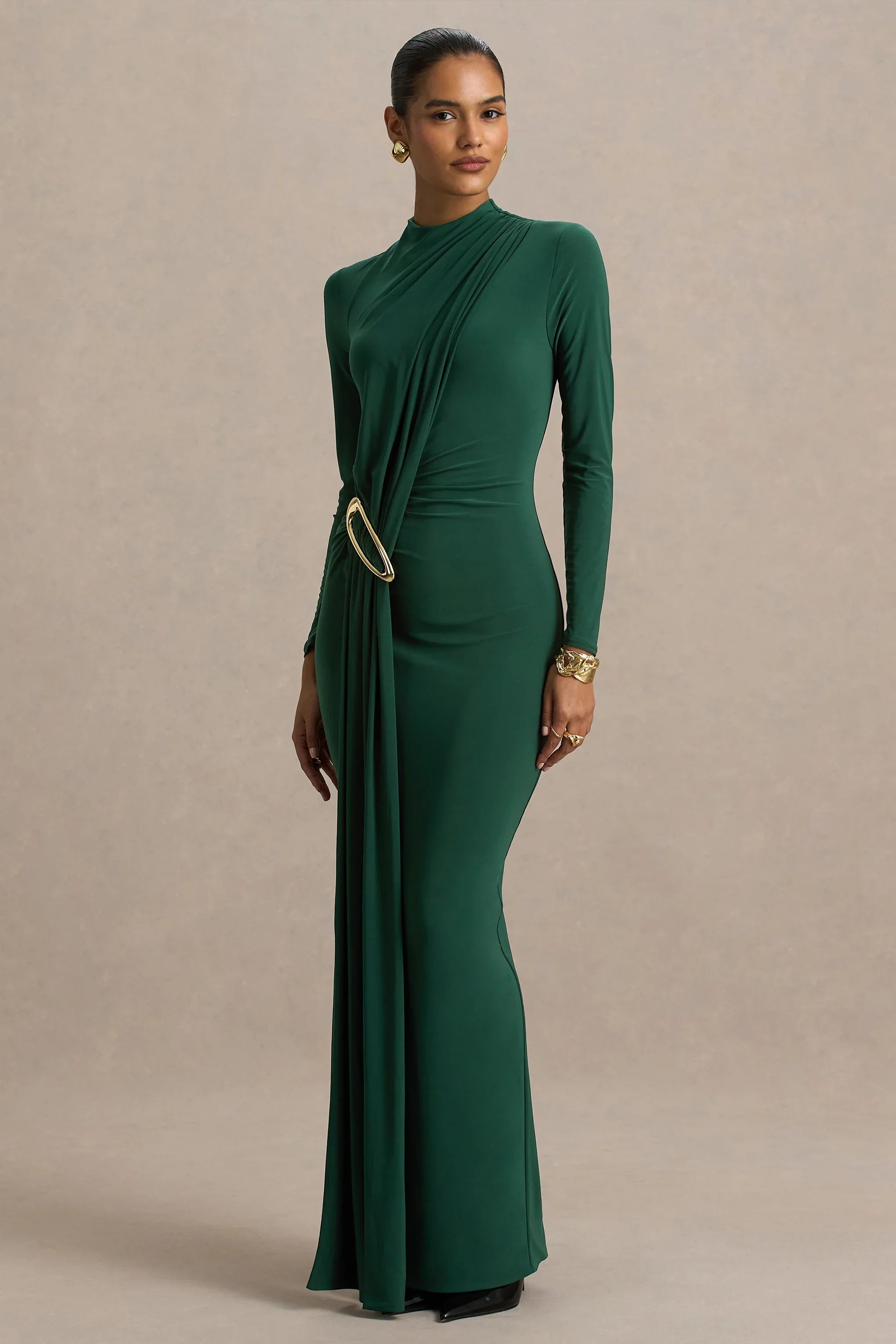 Zadie Teal High Neck Maxi Dress With Gathered Detail