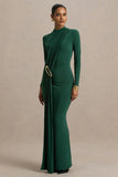 Zadie Teal High Neck Maxi Dress With Gathered Detail