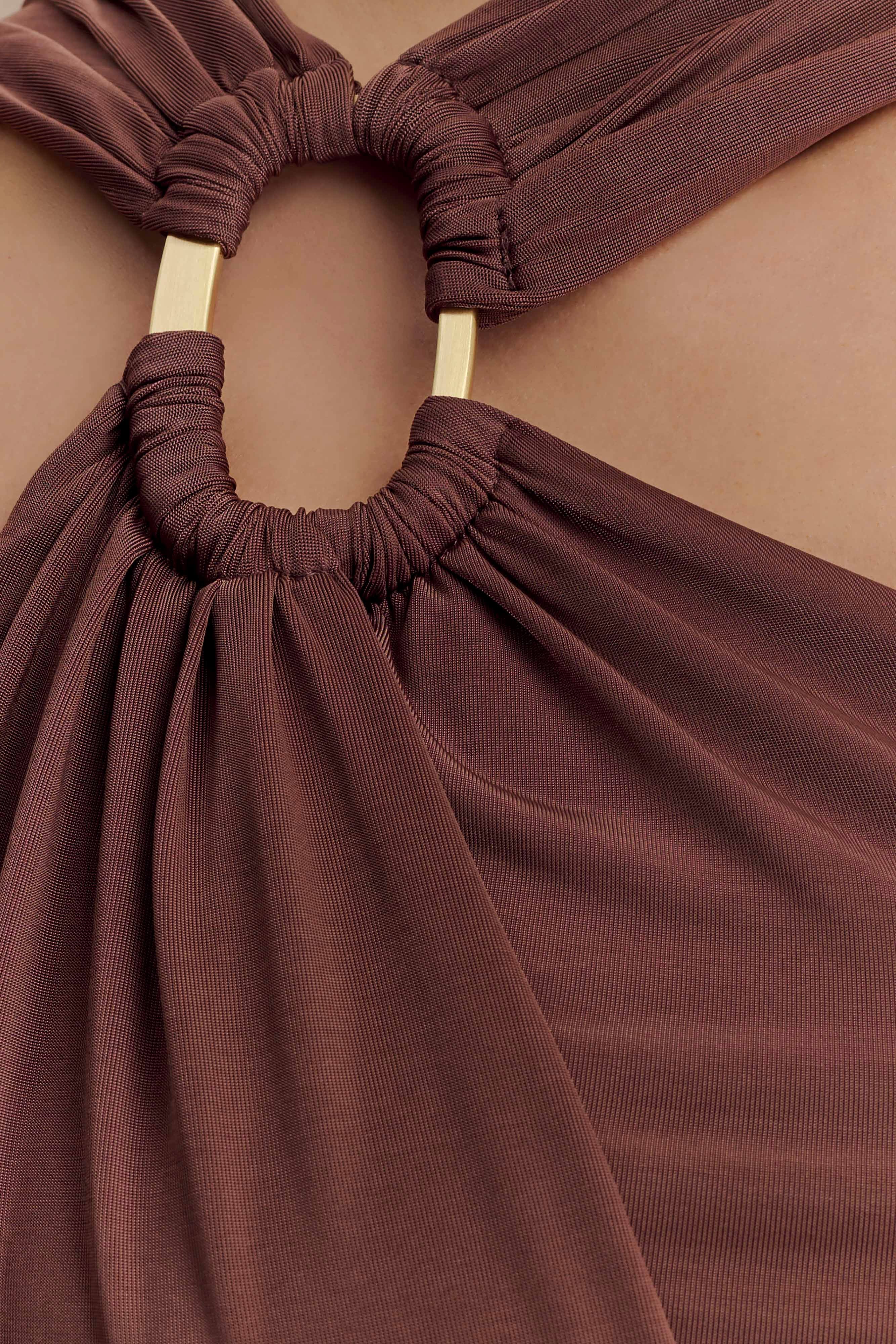 Lottie Slinky Maxi Dress With Split Chocolate