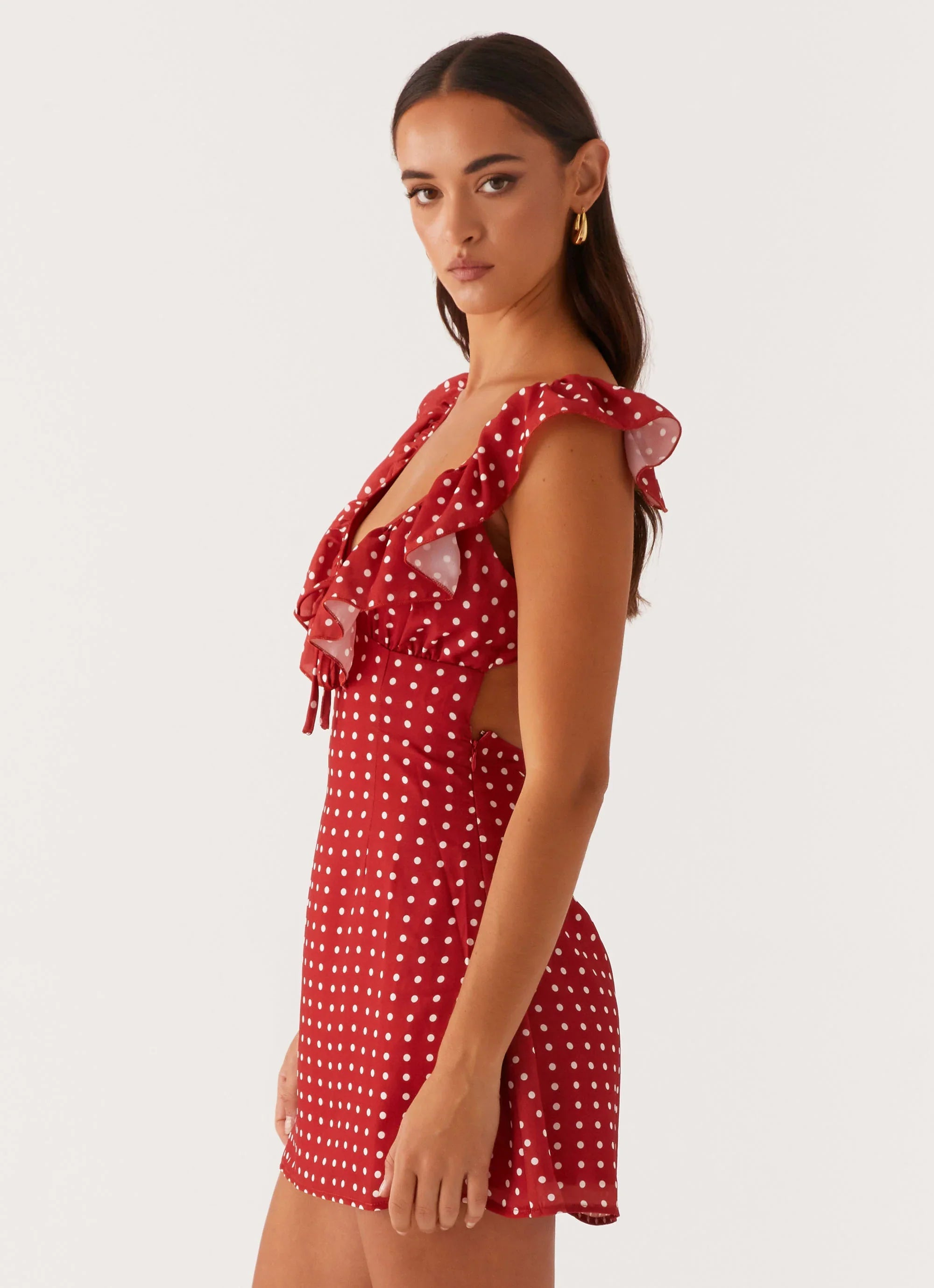 Adrina Ruffle Mini Dress Red Polka Dot