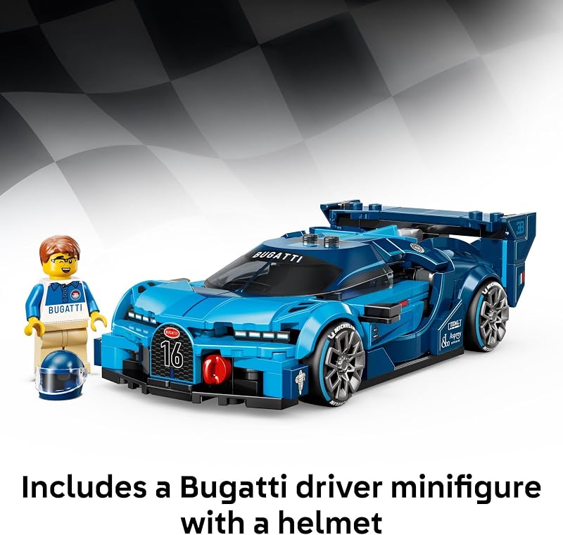 LEGO Speed Champions Bugatti Vision Gran Turismo Hyper Sports Car Building Toy for Kids Gamers Building Set W Bugatti Driver Minifigure for Boys Girls Ages 9 Gift Idea for Birthdays 77253