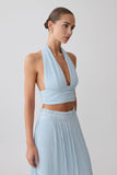 Amaris Sleeveless Plisse Halter Top Pale Blue