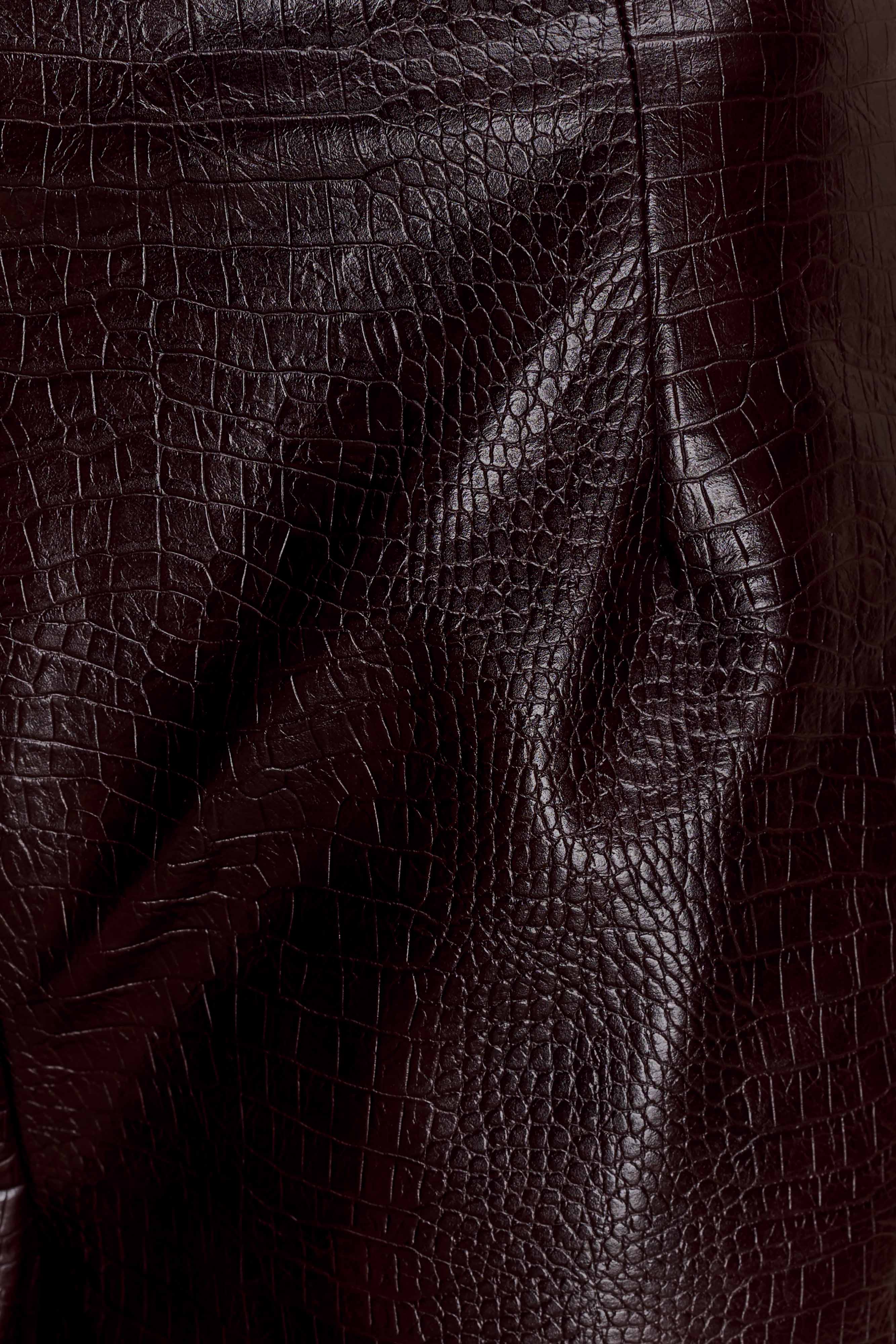Henry Croc Faux Leather Straight Leg Pants Dark Chocolate