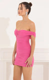 Mesh Off The Shoulder Dress in Pink