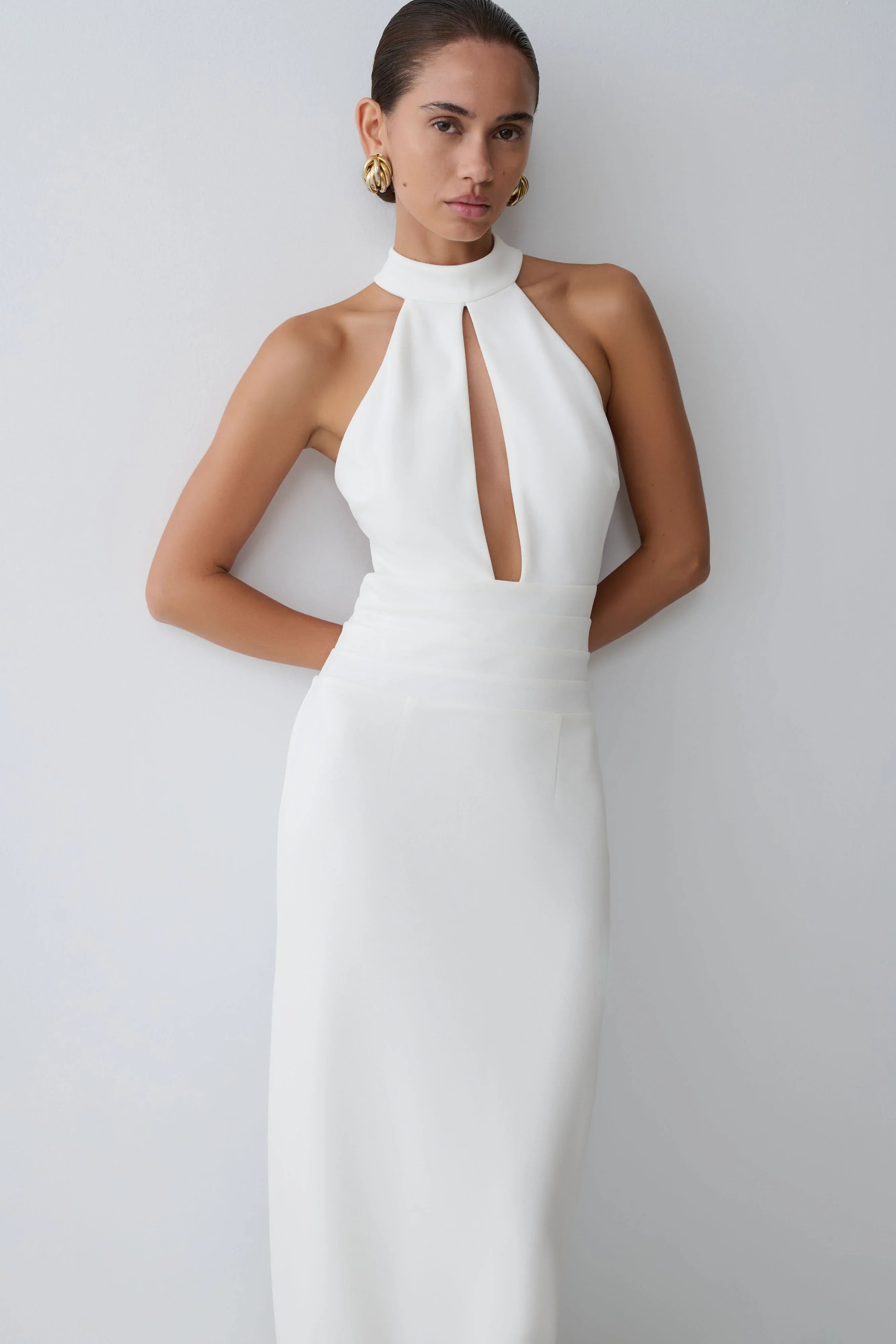 Elan Stretch Crepe Maxi Dress White