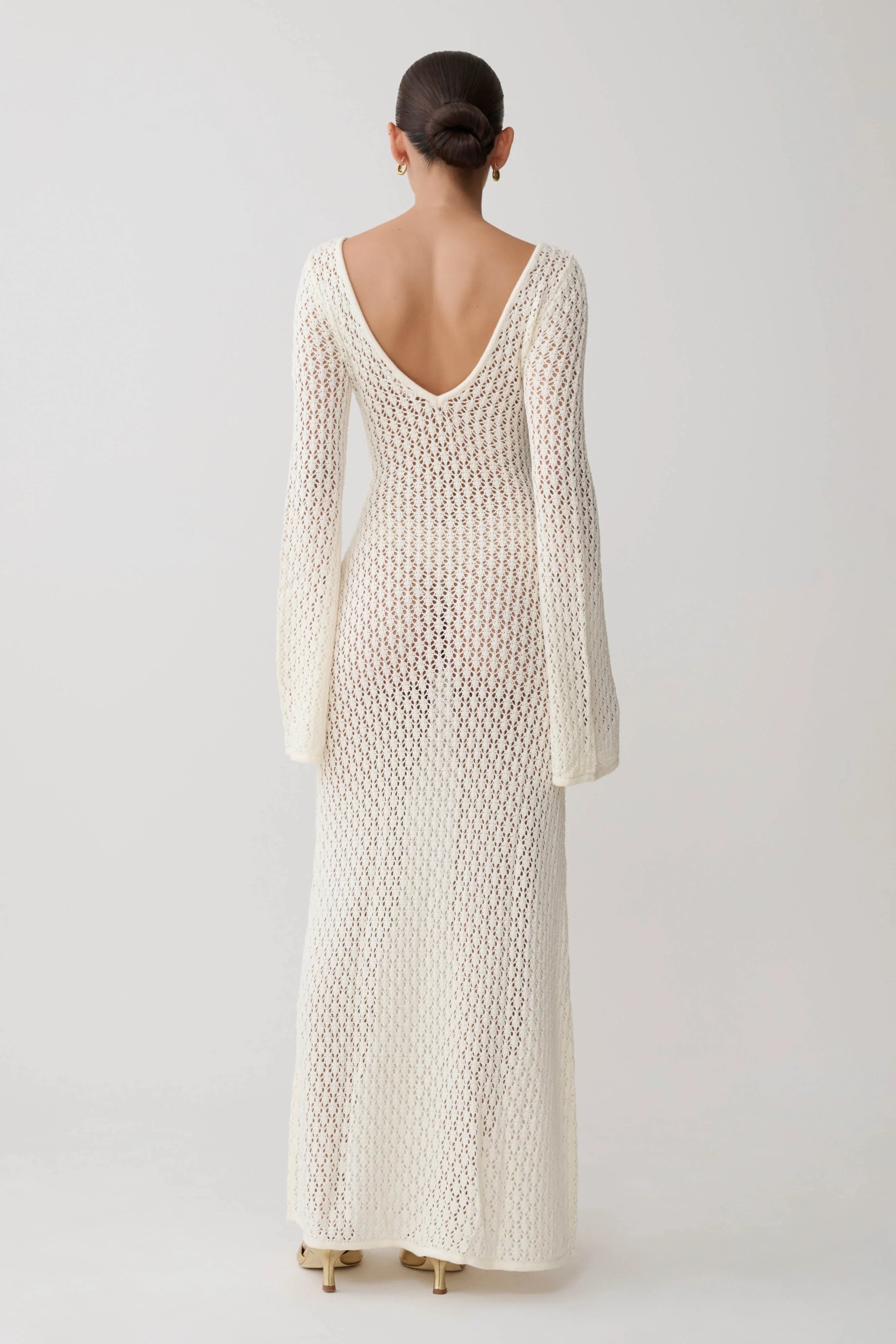 Kayleigh Crochet Fishtail Flare Sleeve Maxi Dress White