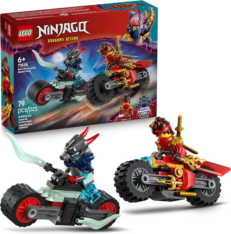 LEGO NINJAGO Kais Motorcycle Speed Race Building Toy for Kids Pretend Play Motorcycle Toy with 2 Minifigures Building Blocks for Boys Girls Ages 6 Gift Idea for Birthdays 71838