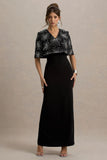 Agnella Black Embellished V Neck Maxi Dress