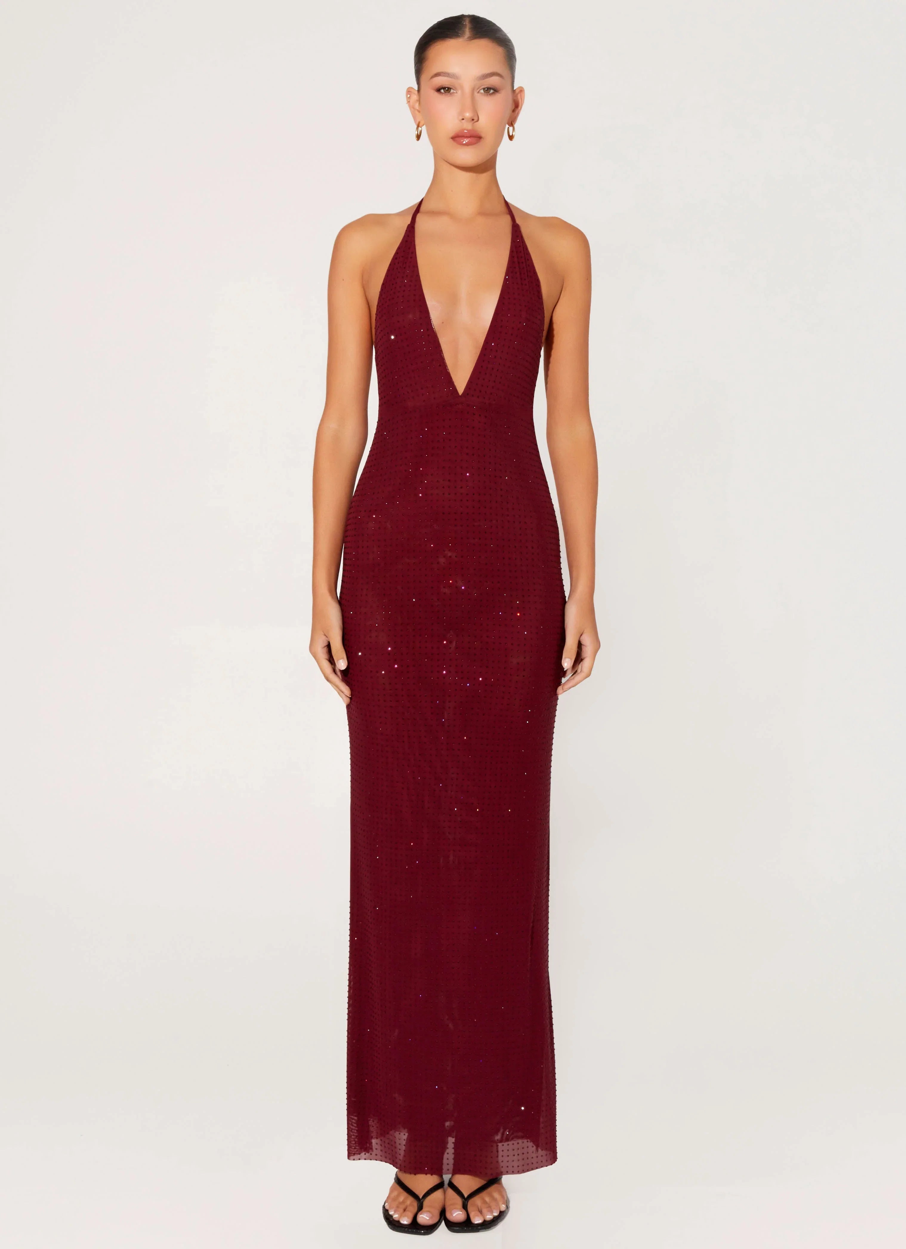 Keliese Beaded Maxi Dress Burgundy