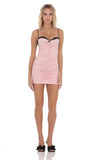 Black Lace Ruched Bodycon Dress in Light Pink