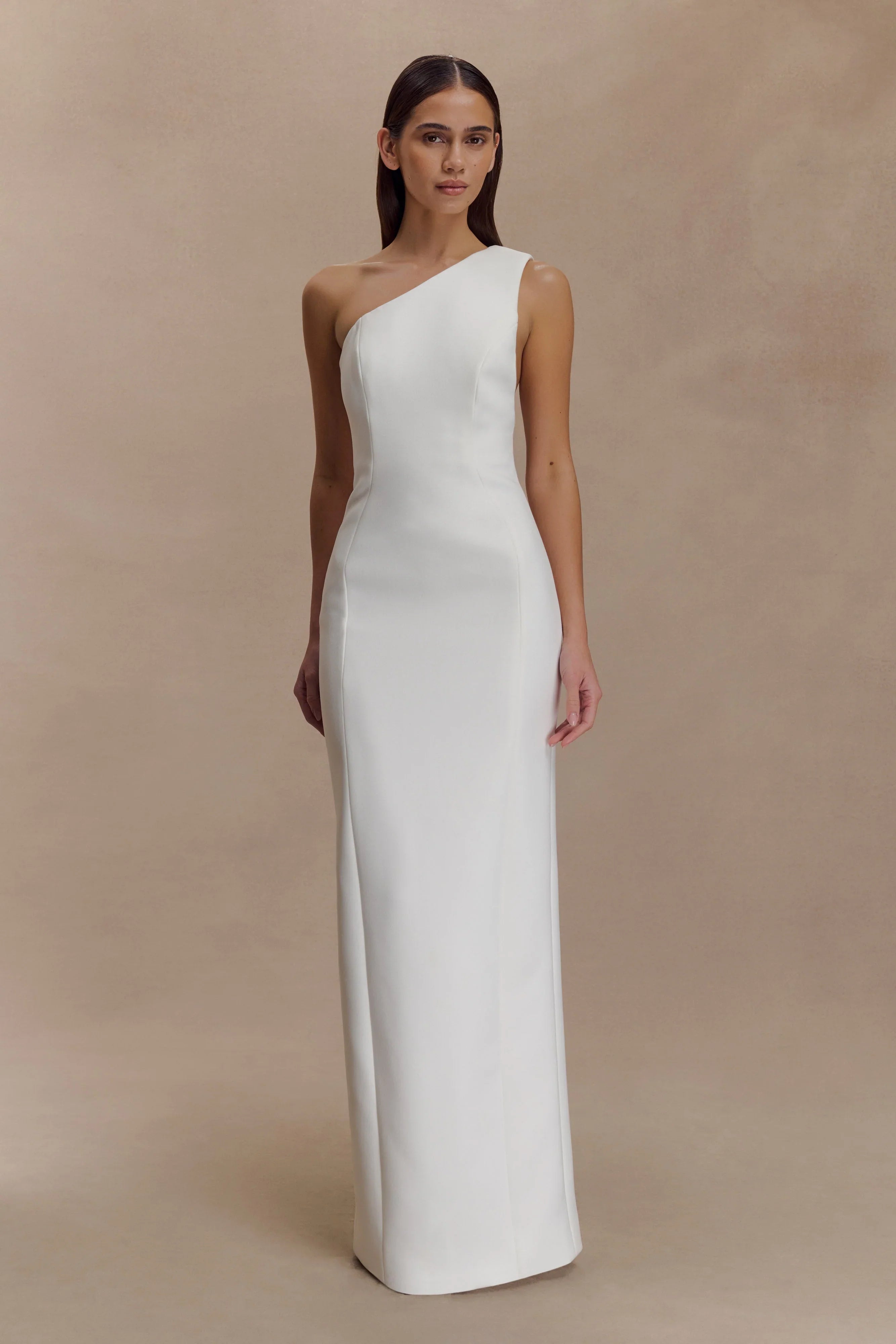 Milena One Shoulder Crepe Maxi Dress White