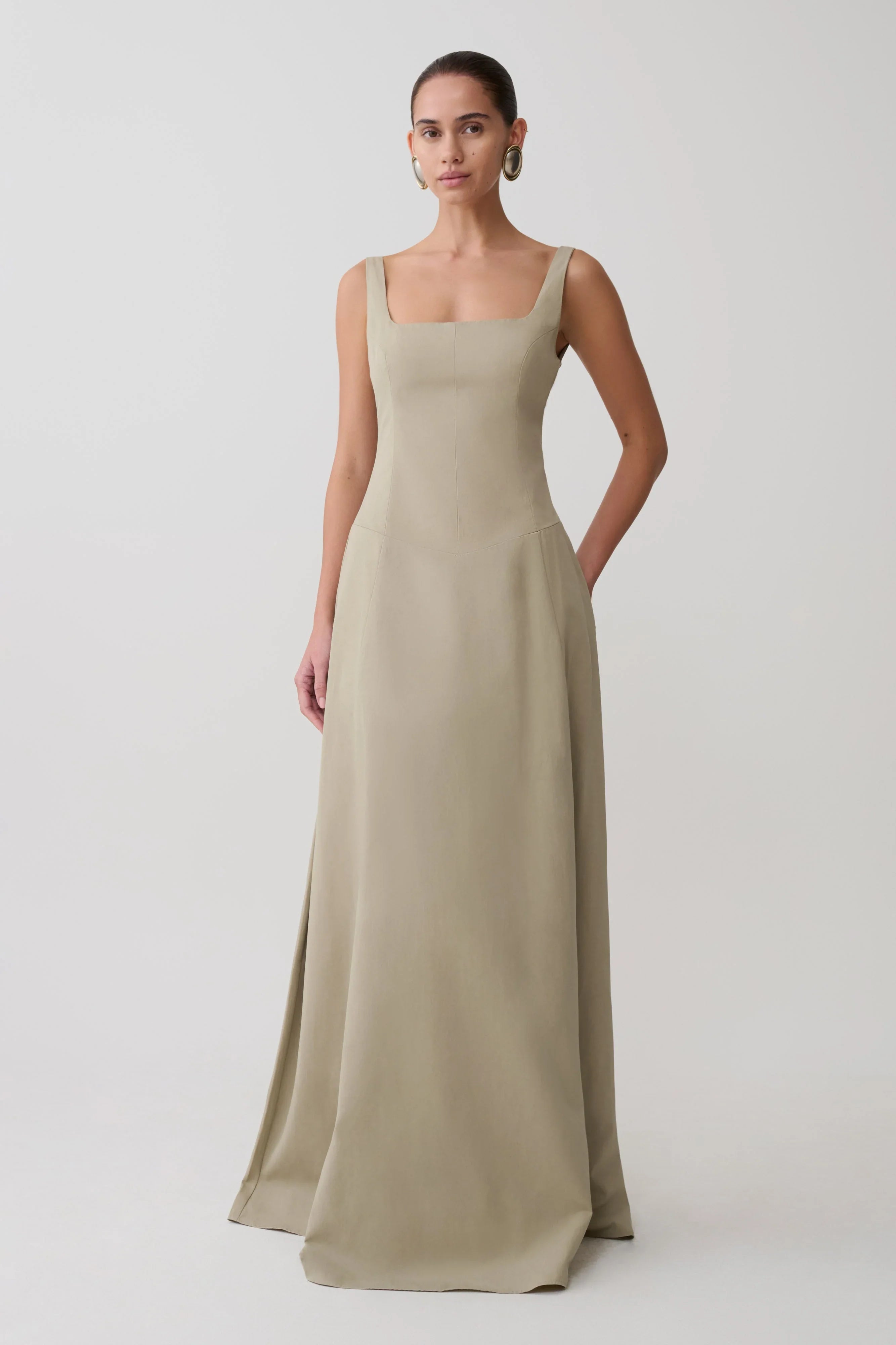 Salma Drop Waist Cotton Maxi Dress Sage