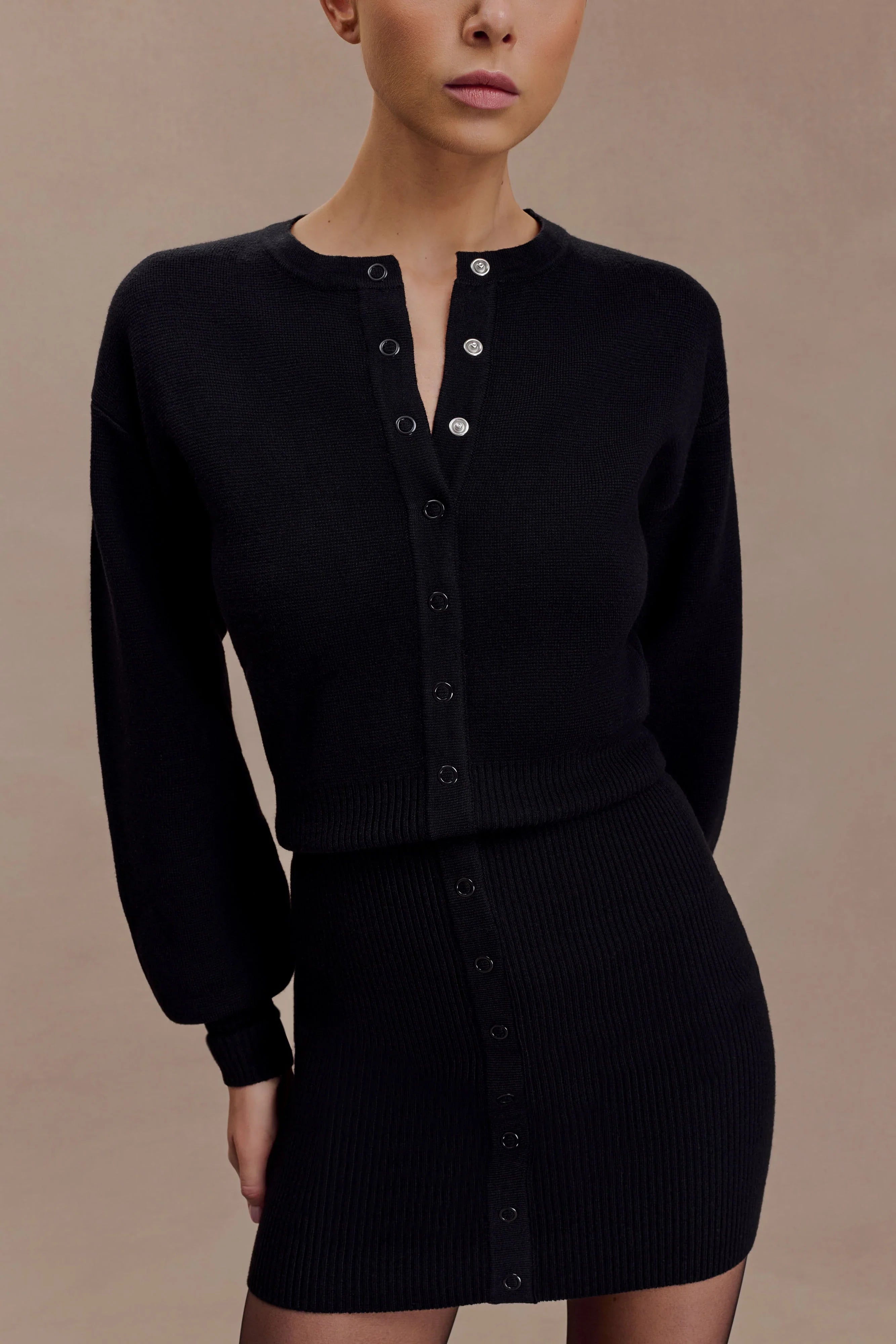 Xaden Wool Mix Knit Mini Dress Black