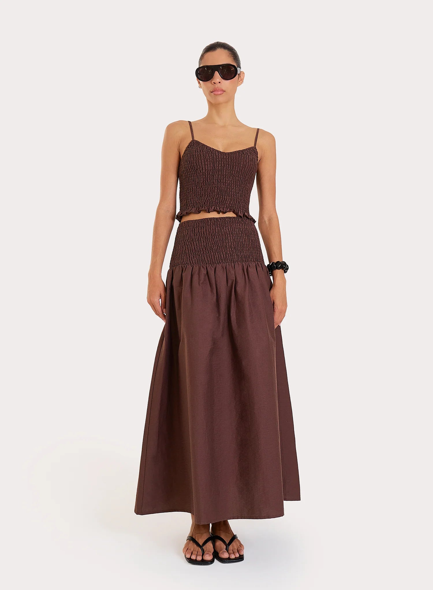 Chocolate Shirred Crop Top