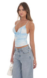 Swirl Mesh V Neck Top in Blue