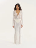 Cream Knit Panelled Crochet Maxi Dress