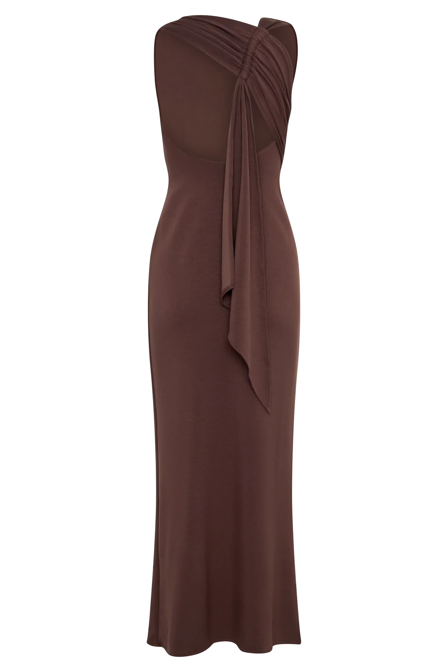 Catelyn Asymmetrical Scuba Jersey Midi Dress Cacao Brown