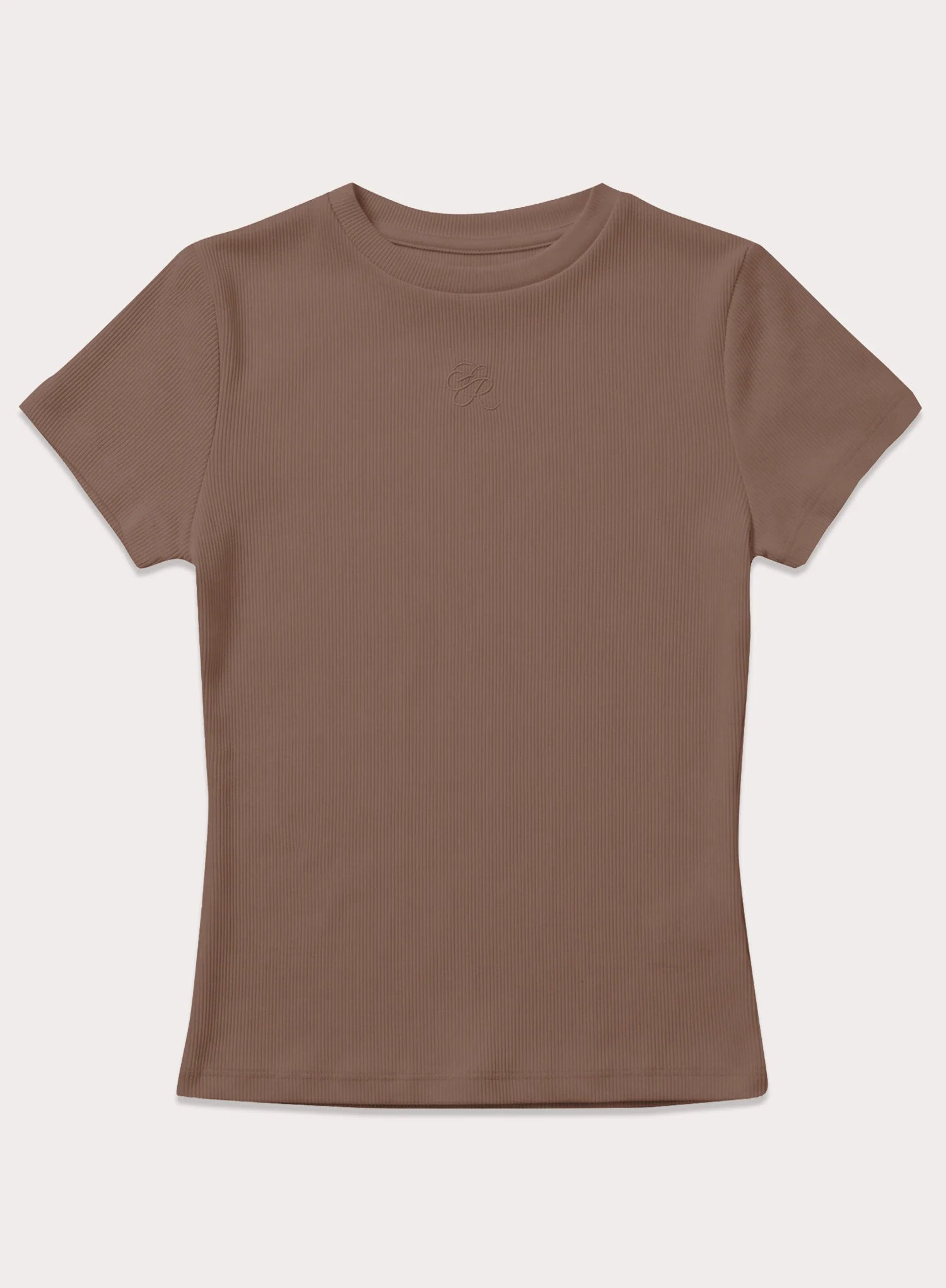 Brown Ribbed Branded Cotton Baby Tee