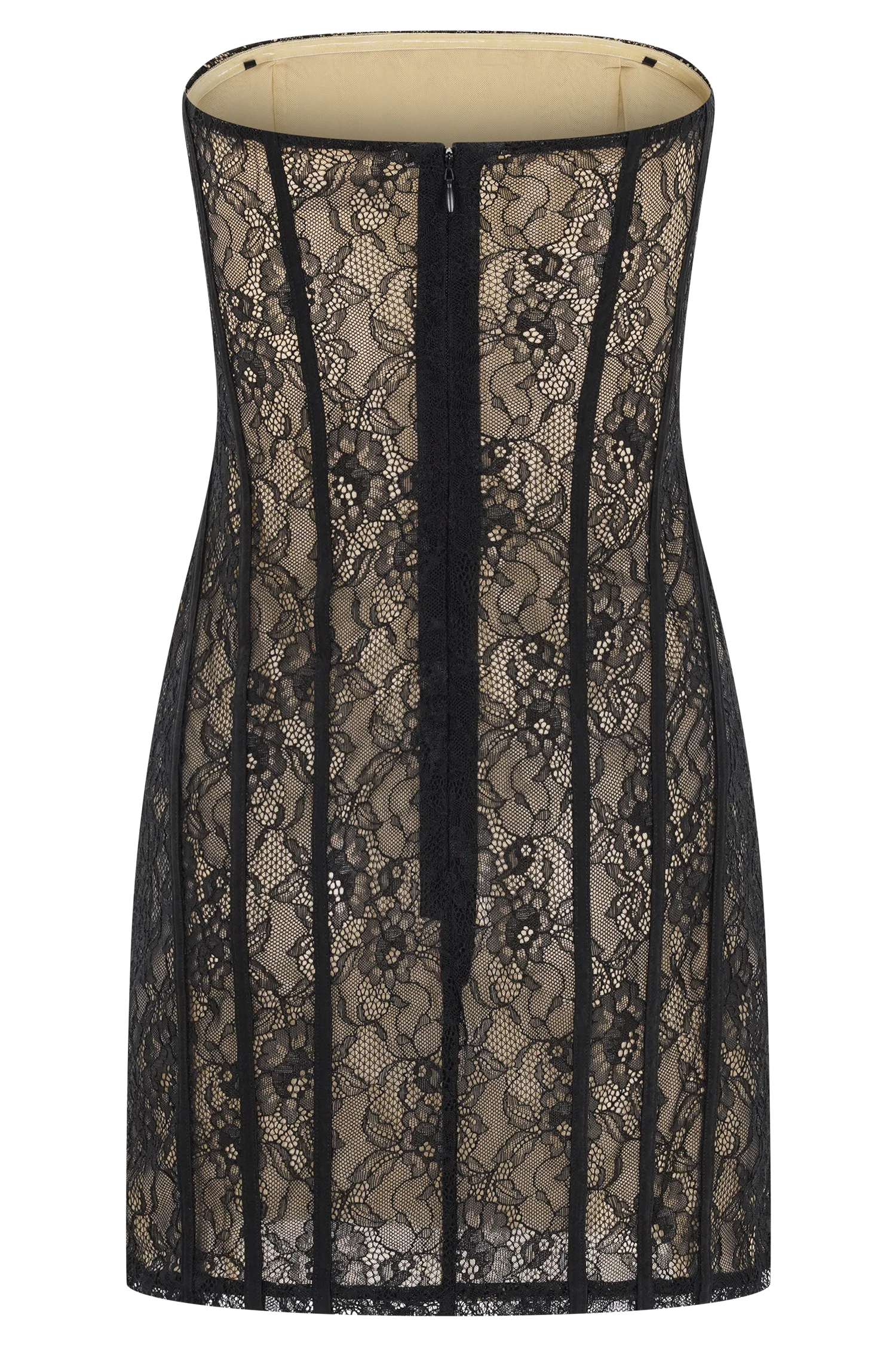 Jeannette Panelled Lace Mini Dress Black