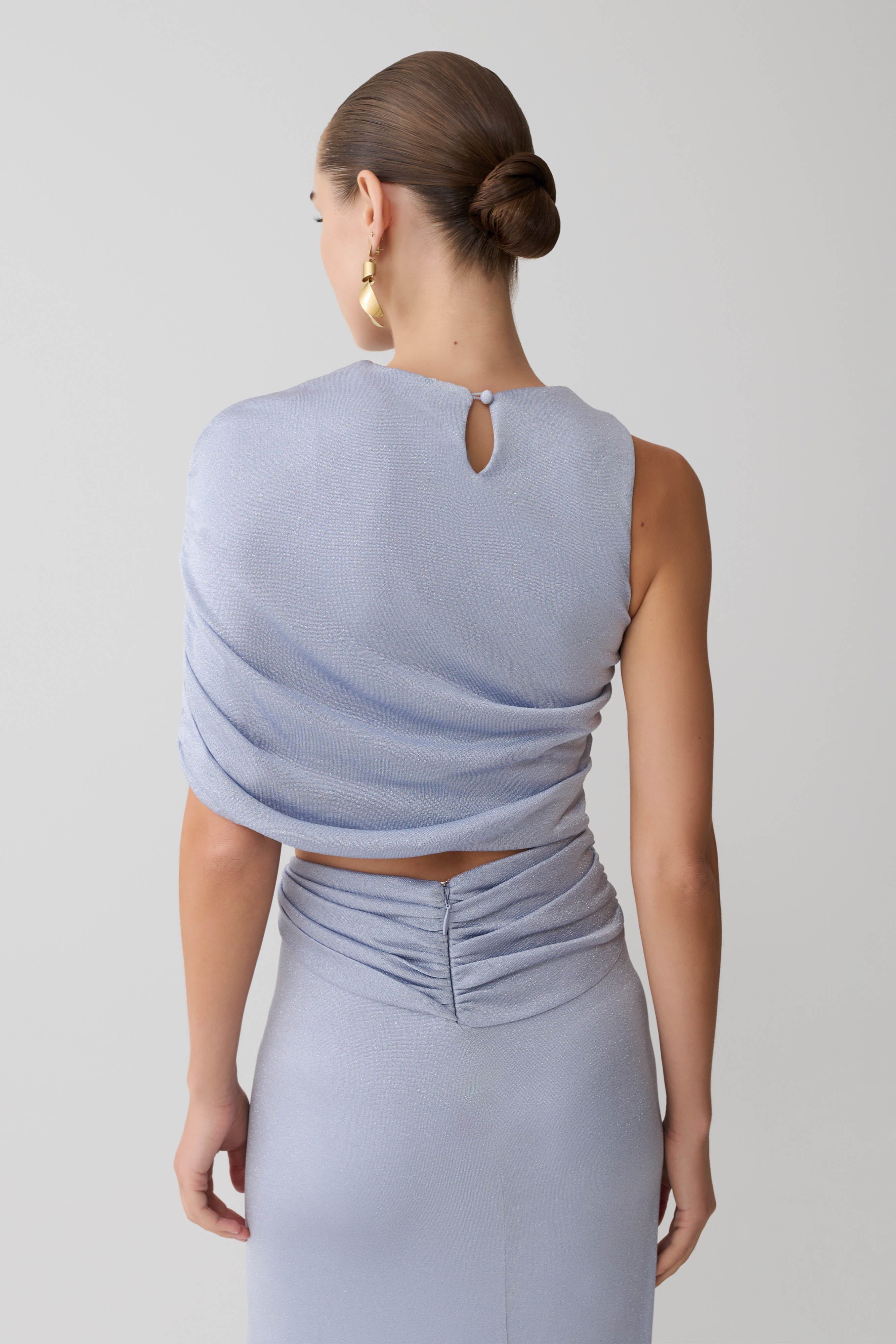 Adrienne One Shoulder Lurex Top Pastel Blue