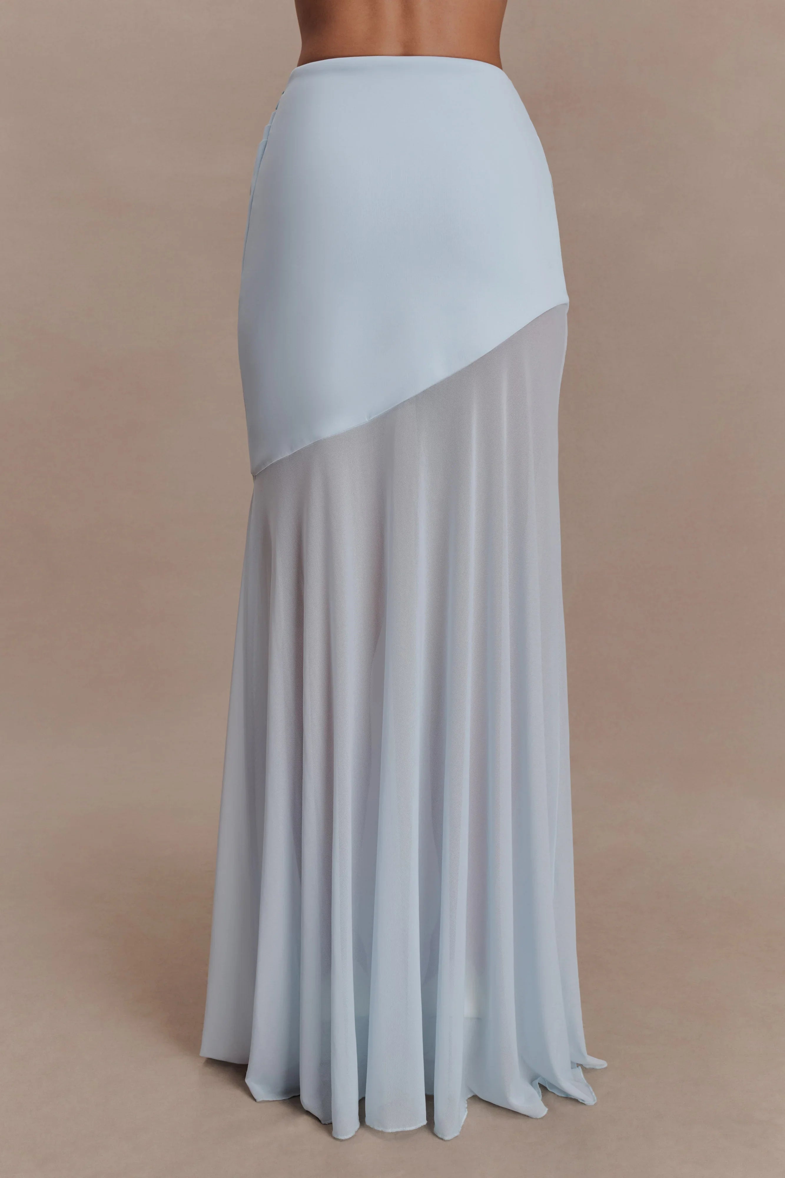 Portia Scuba And Mesh Maxi Skirt Pale Blue