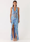 Last Sequence Maxi Dress Aqua Paisley