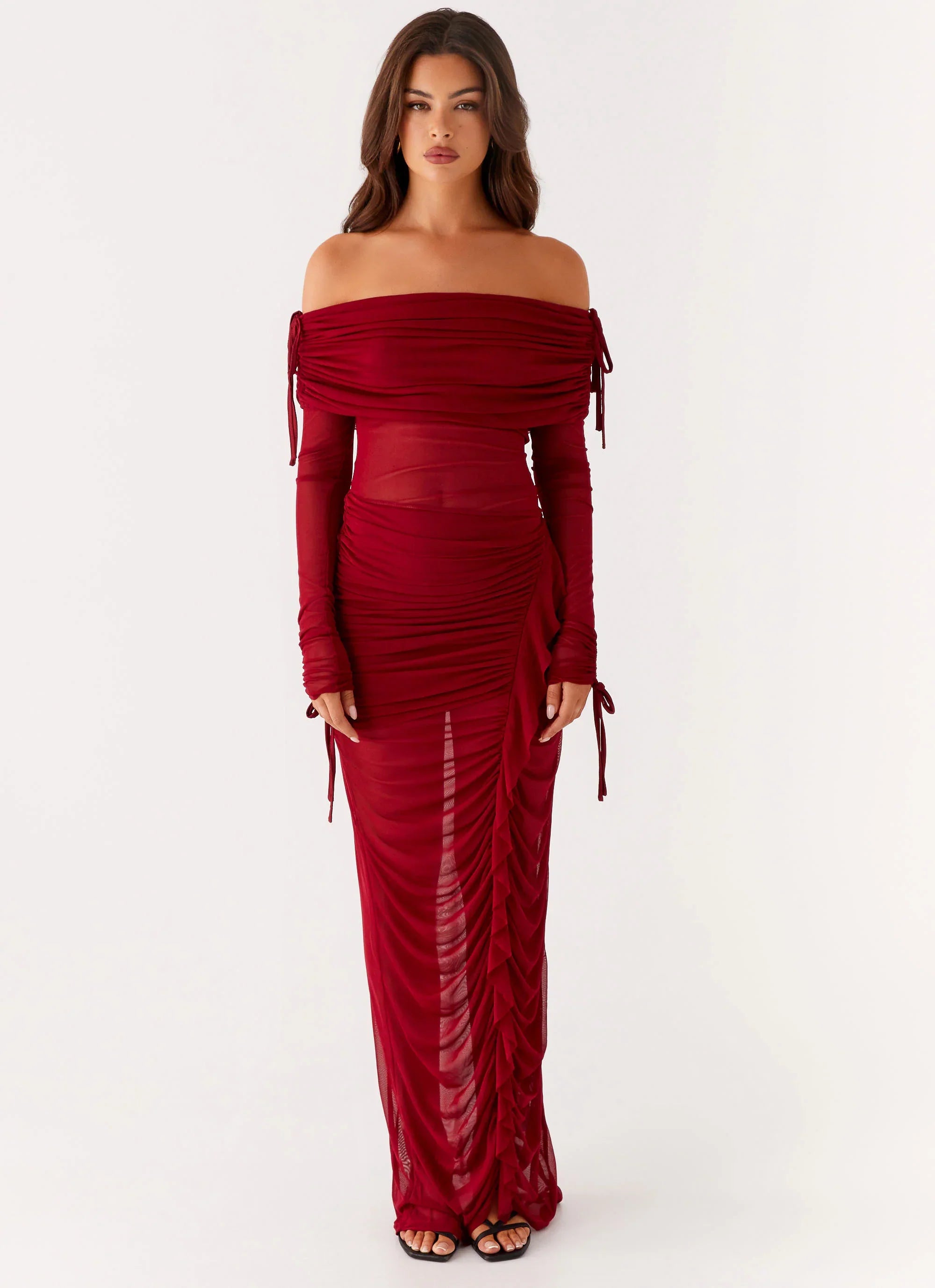 Teala Mesh Maxi Dress Red