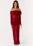 Teala Mesh Maxi Dress Red