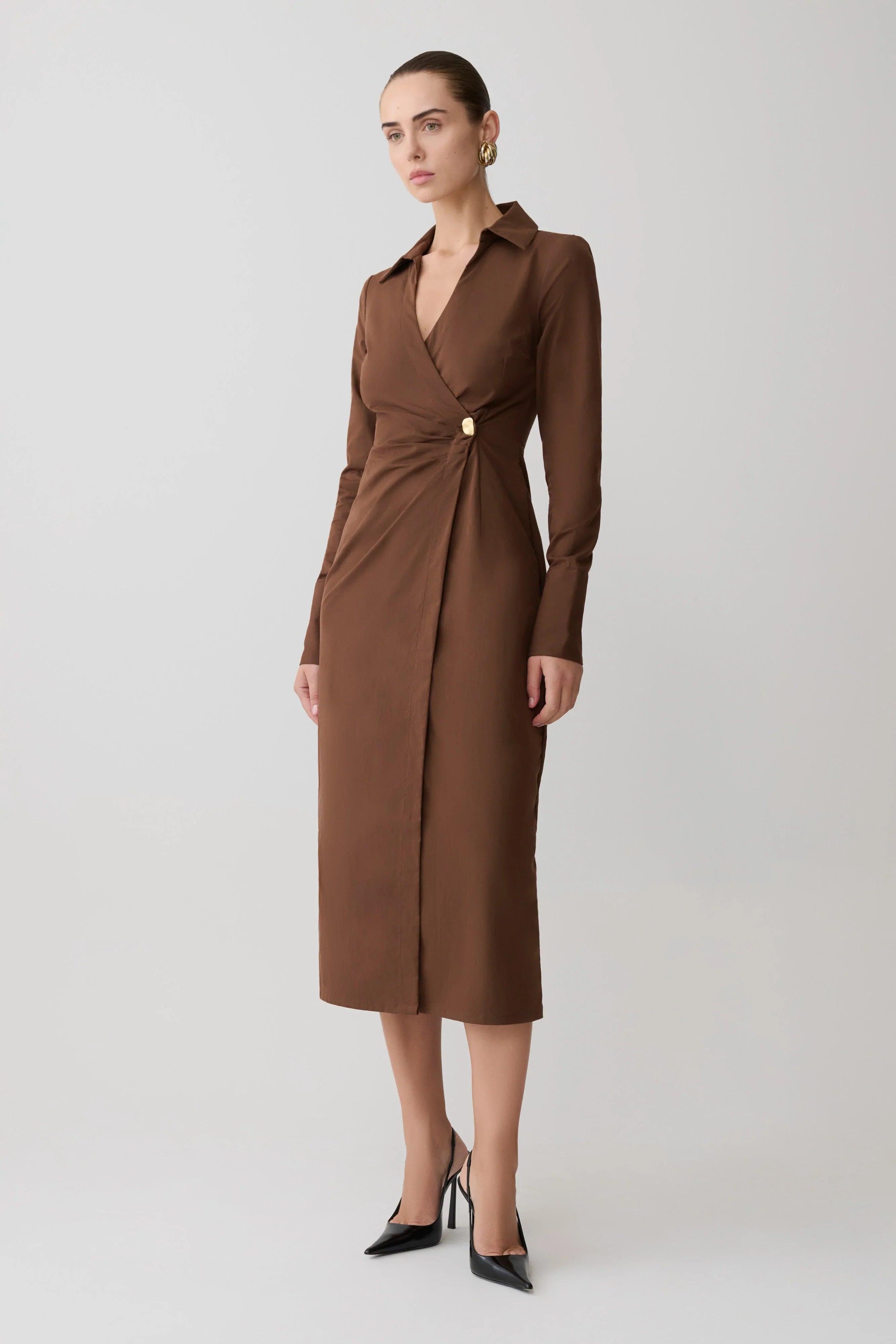 Mikaila Asymmetric Shirt Dress Dark Chocolate
