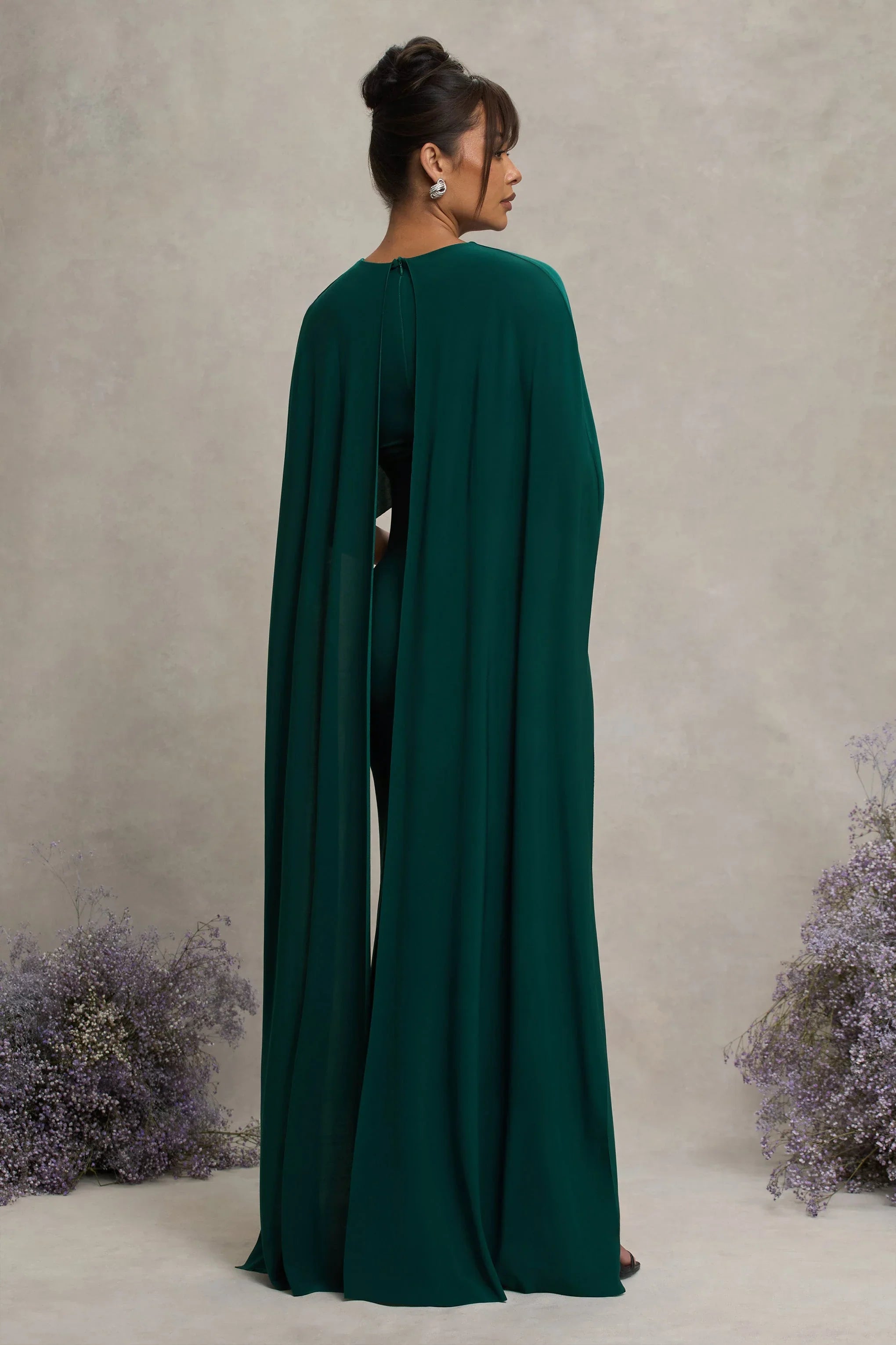 Padma Bottle Green Draped Maternity Maxi Dress With Cape Sleeves