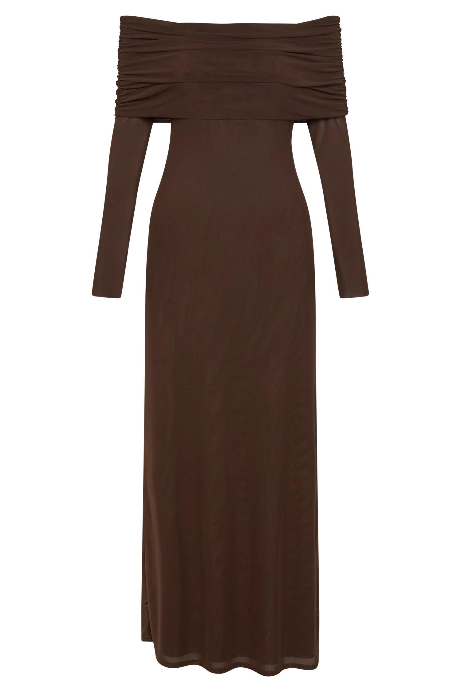 Josie Off Shoulder Mesh Maxi Dress Dark Brown
