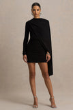 Celeste Black Long Sleeve Mini Dress With Cape Sleeve