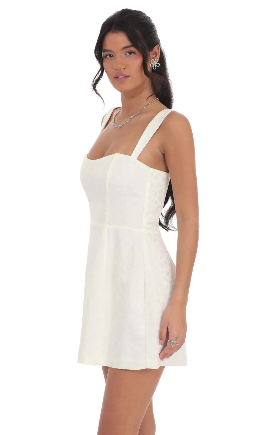 Jacquard Corset A Line Dress in White