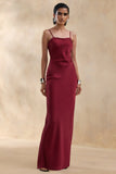 Yoli Burgundy Satin Maxi Dress With Removable Twist Cape