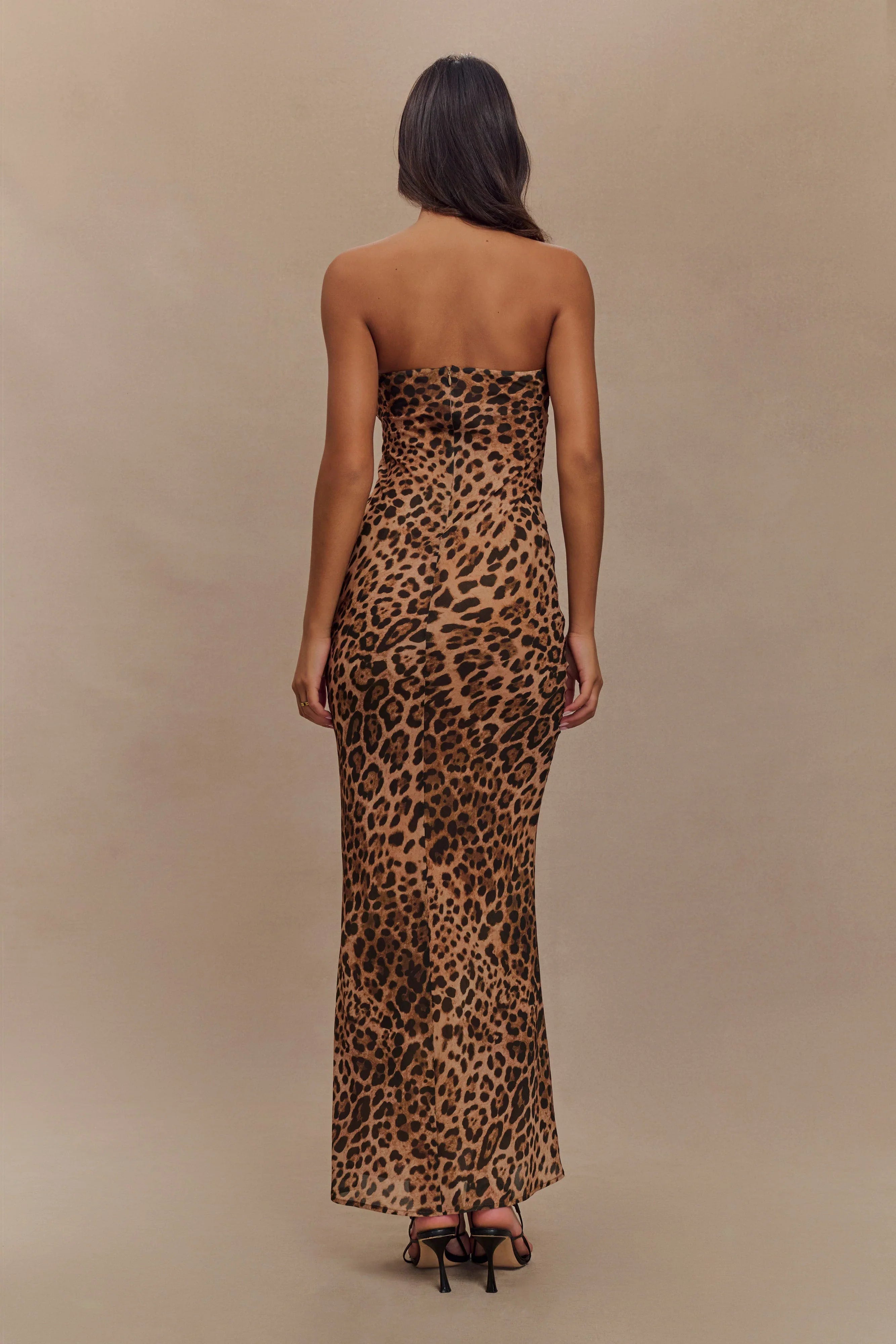 Breanna Strapless Chiffon Maxi Dress Leopard Print