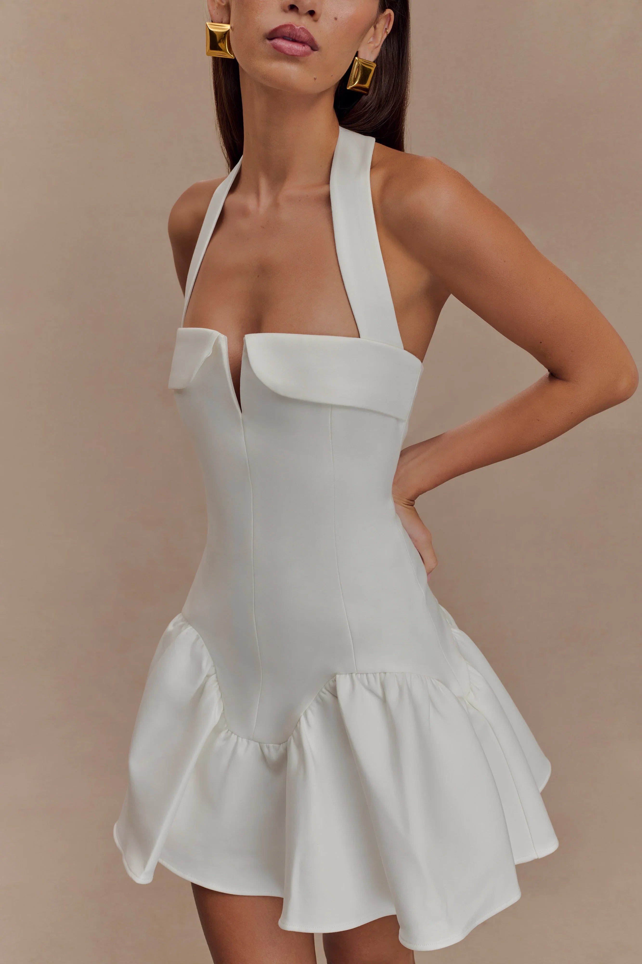 Calipso Halter Mini Dress White