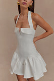 Calipso Halter Mini Dress White