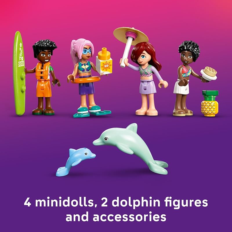 LEGO Friends Travel Boat Adventure Pretend Play Building Toy Toy Boat Playset with Playful Dolphin Figurines and 4 Minidolls Birthday Gift Idea for Girls and Boys Ages 8 and Up 42664