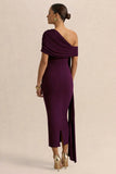 Praia Plum Asymmetric Neck Midi Dress With Sash and Draped Detailing