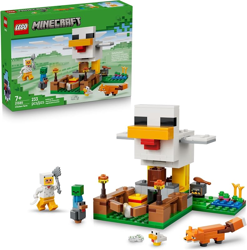LEGO Minecraft Chicken Farm Building Toy for Kids Video Game Playset Figures for Boys Girls Ages 7 Gift for Birthdays 21585