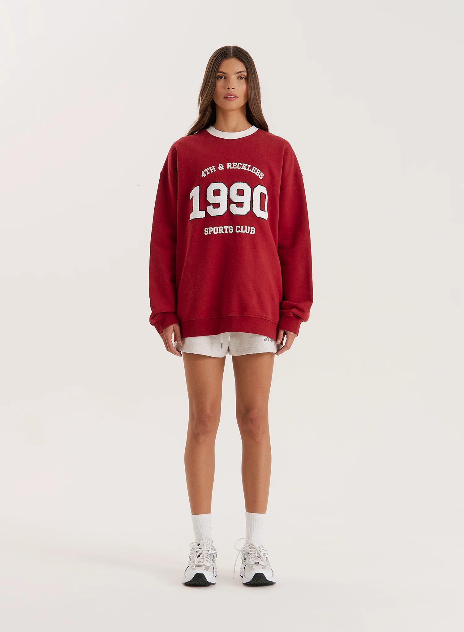 Red Contrast Trim Slogan Classic Longline Sweatshirt
