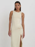Cream Slinky Side Split Maxi Dress