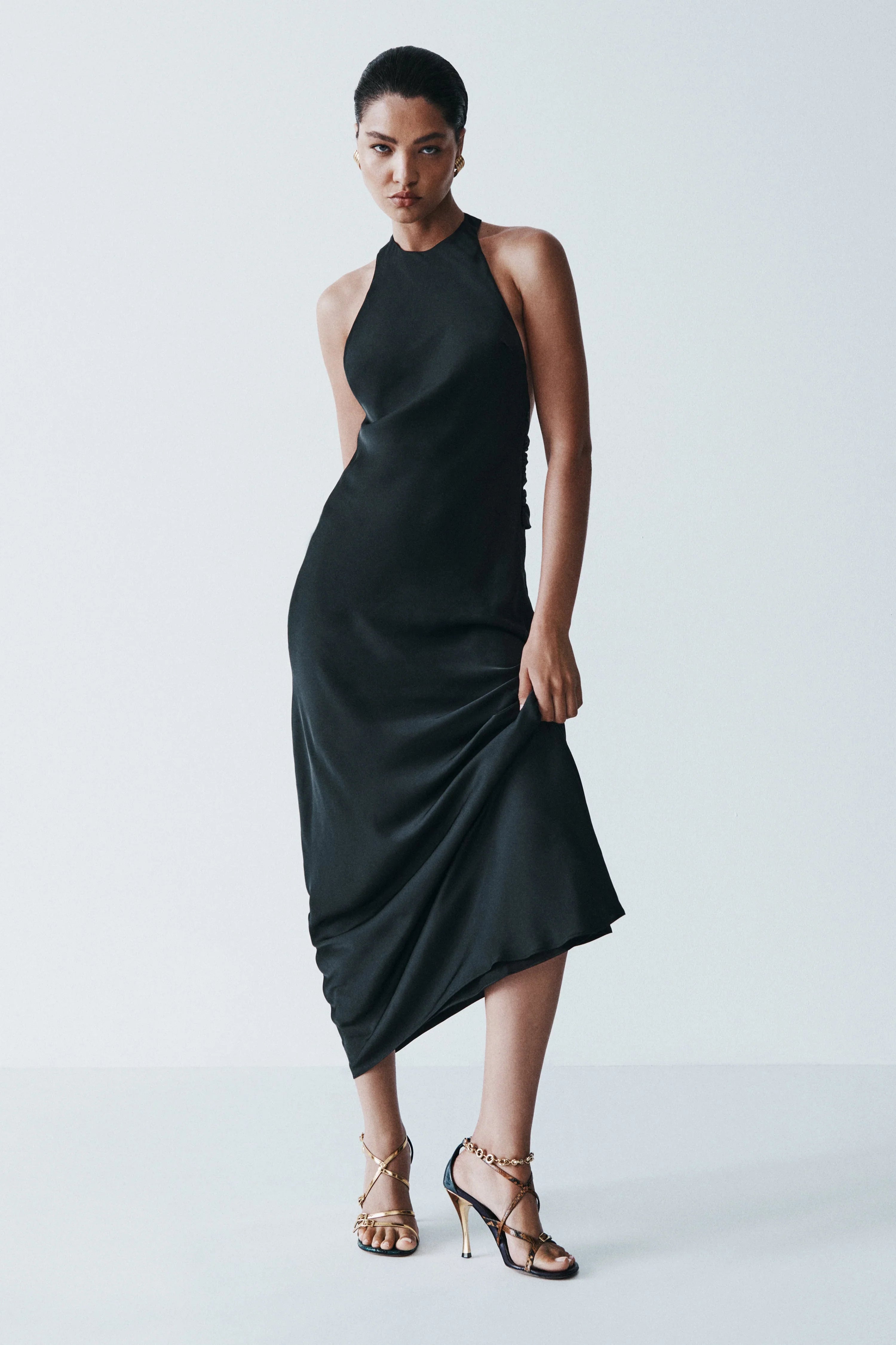 Rinna Satin Halter Maxi Dress Black