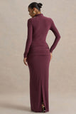 Myra Burgundy High Neck Maxi Dress With Sash and Ruched Detailing