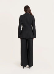 Black Cinched Waist Flared Sleeve Blazer