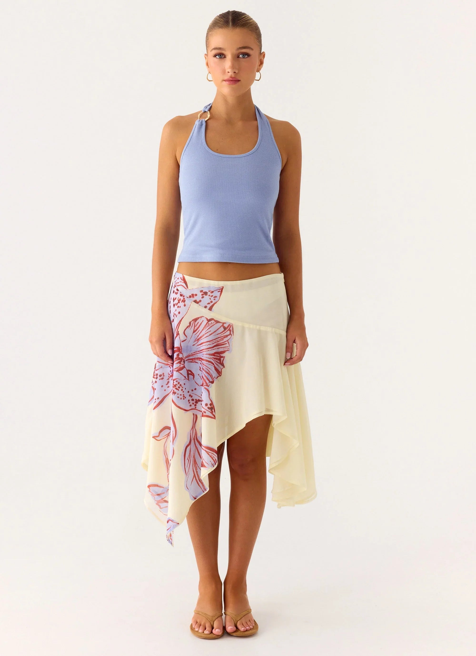 Kia Low Rise Asymmetrical Midi Skirt Purple Floral