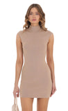 Knit Mock Neck Dress in Tan