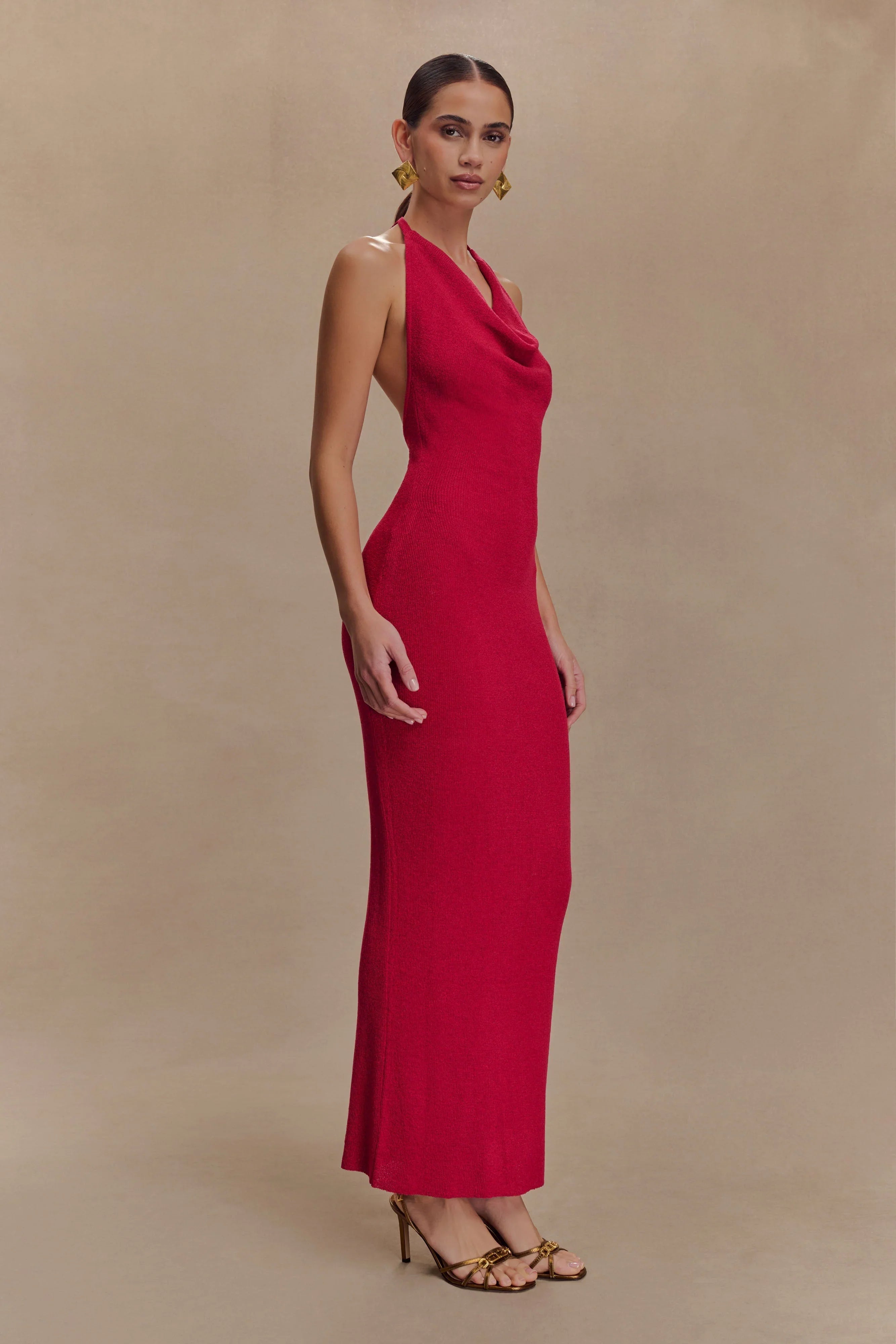 Ayella Cowl Knit Maxi Dress Raspberry